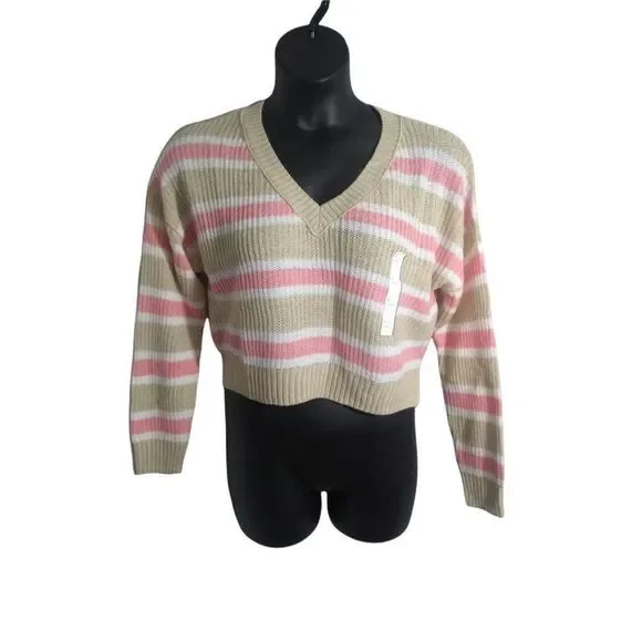 WILD FABLE WOMENS STRIPED V-NECK PULLOVER SWEATER- L - Picture 2 of 7